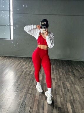 Aurola High-Waist Seamless Red Serpentine Breathable Workout Leggings Size S